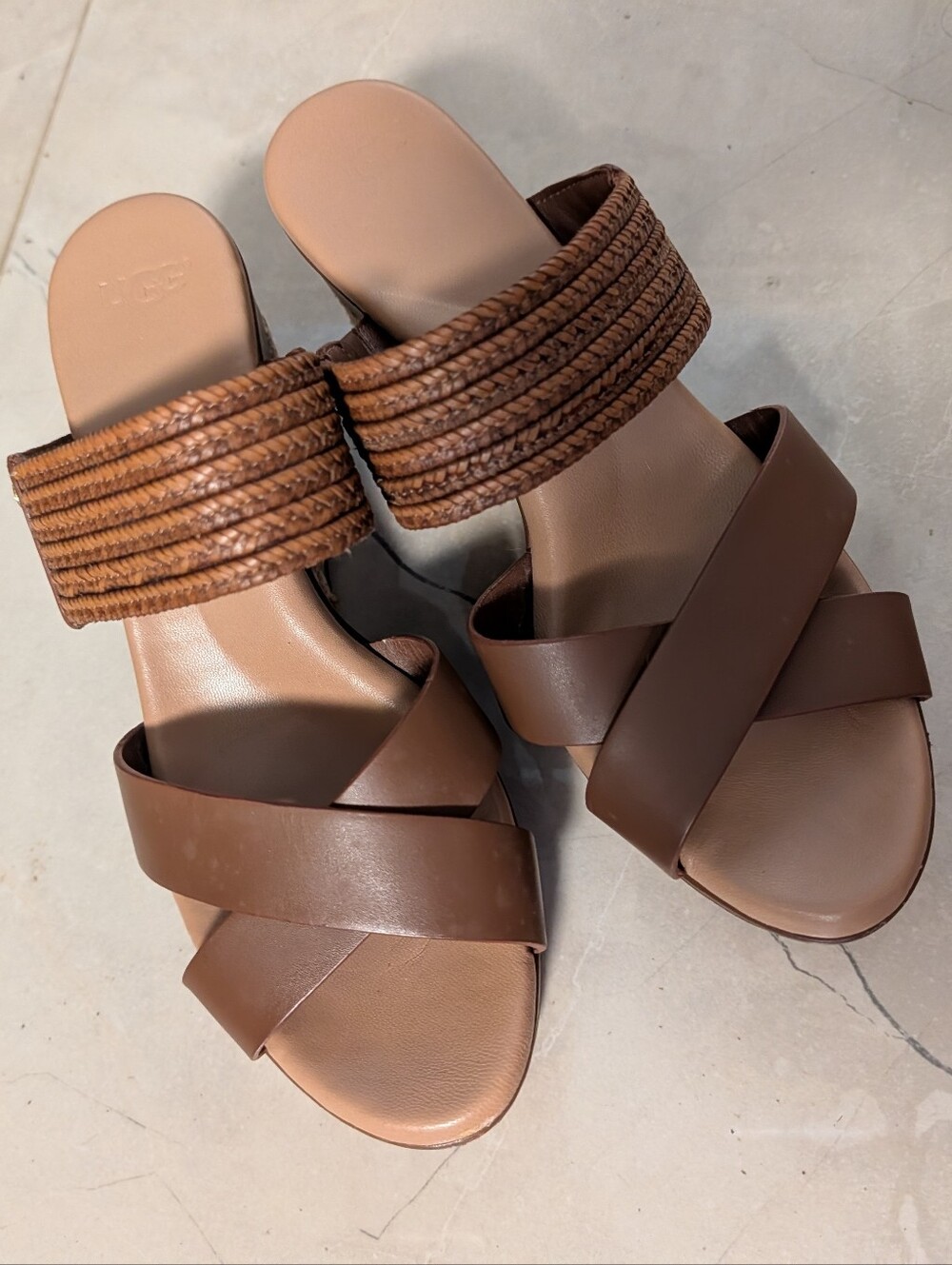 UGG Brown Braided-Strap Wedge Sandals
